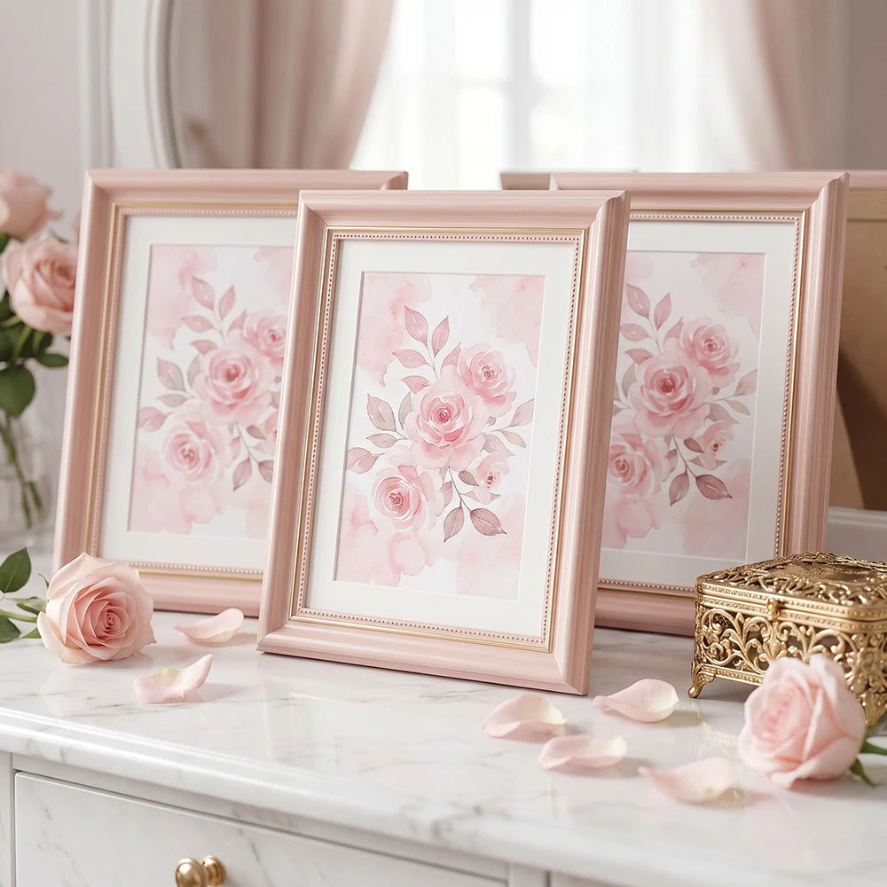 cadre photo rose doré fleurs vertes classique A4 20cm 10cm 15cm 21cm transparent adhésif