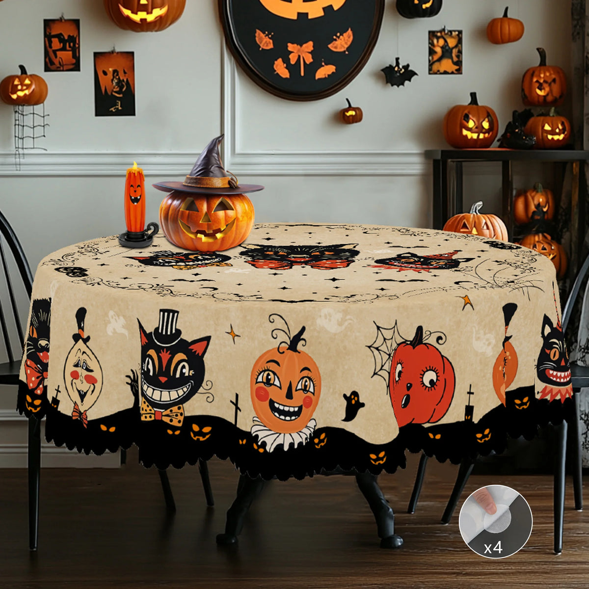 nappe halloween citrouille chat noir festive imperméable machine réutilisable extérieur mariage fête