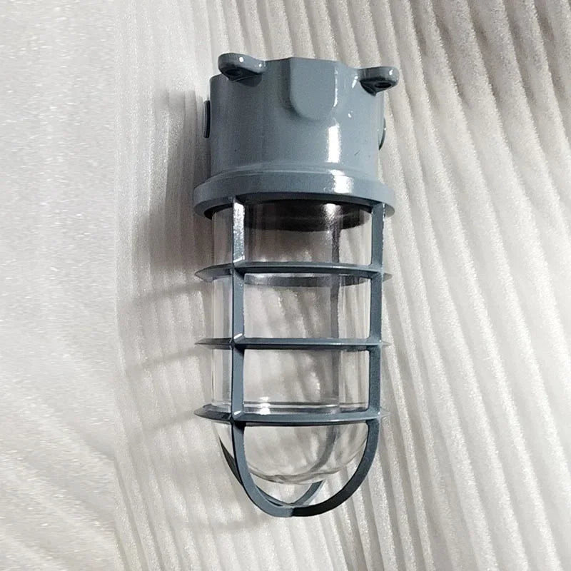lampe murale industrielle vintage bronze noir gris ampoule e27 verre translucide grille métallique fixée