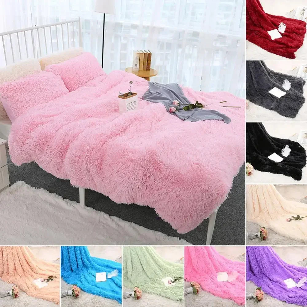 couverture peluche douce rose clair gris violet vert pastel confortable