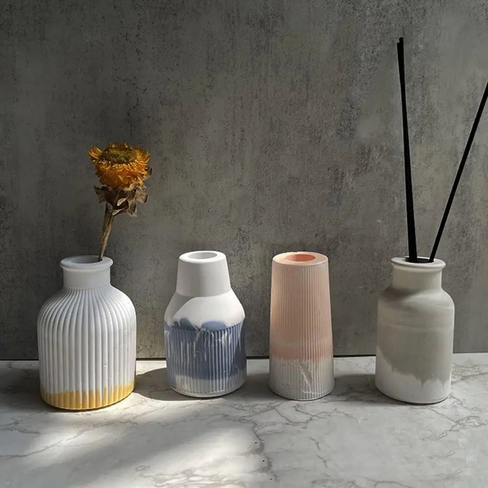moule silicone vases diy marbré rayures moderne décoration intérieure blanc bleu rose beige