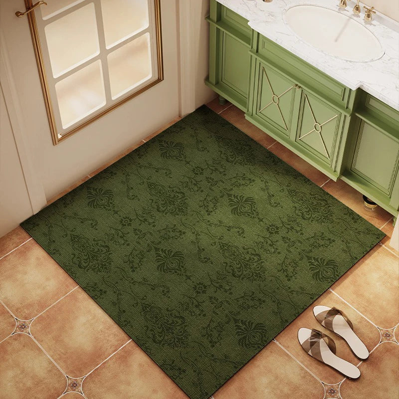 tapis moderne fleur vert foncé absorbant sèche rapidement salle bain maison