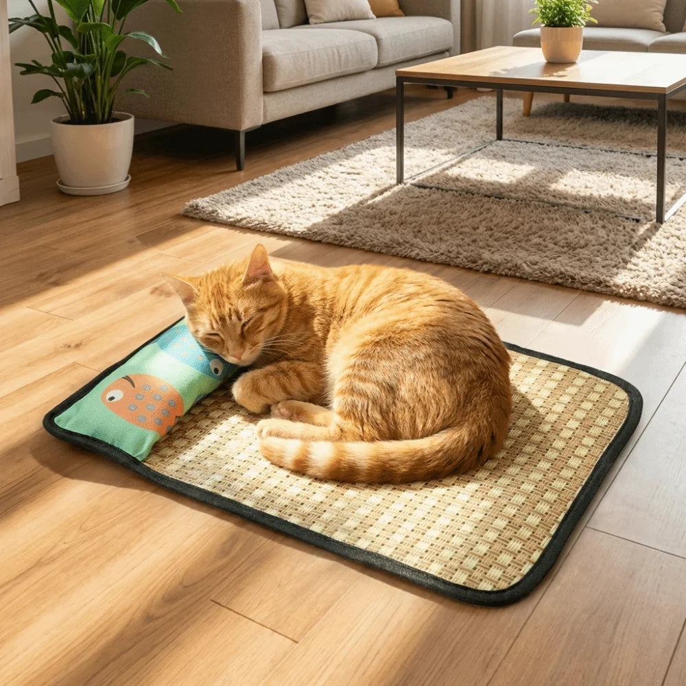 tapis rafraîchissant animal compagnie tissé géométrique moderne imperméable antidérapant oreiller sol chiens