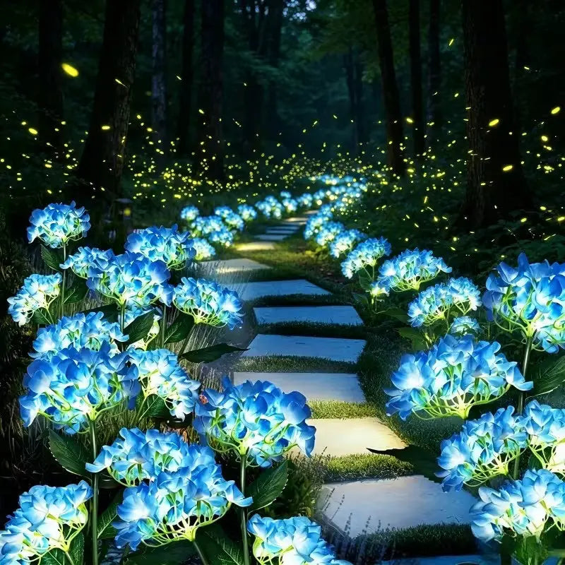 lumières solaires hortensia bleu fleurs artificielles extérieures jardin deco ip65