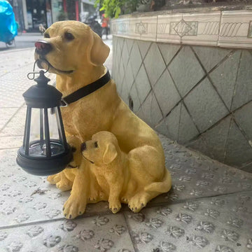 ornements solaires suspendus statuettes chiens jaune doré jardin accessoires entrée éclairage solaire réaliste
