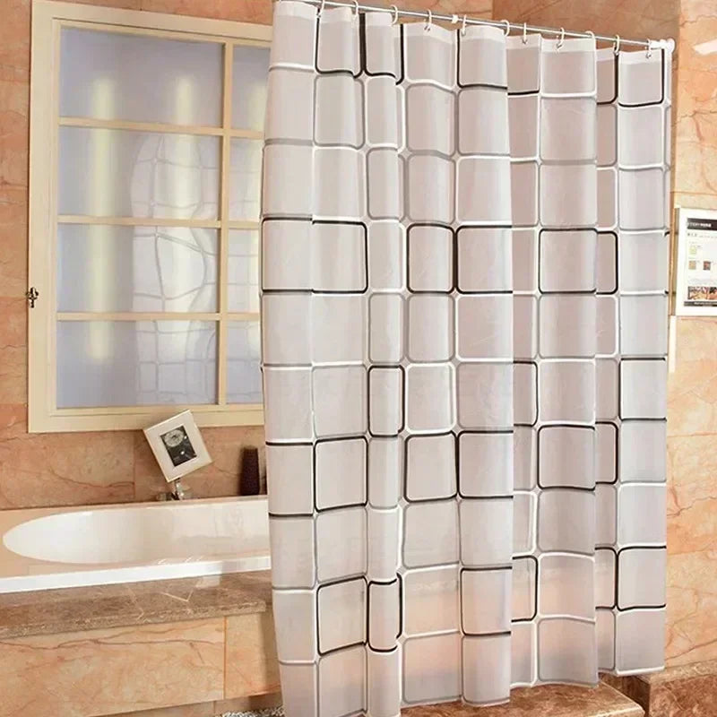 rideau douche géométrique semi transparent blanc noir gris moderne minimaliste métallique respectueux environnement