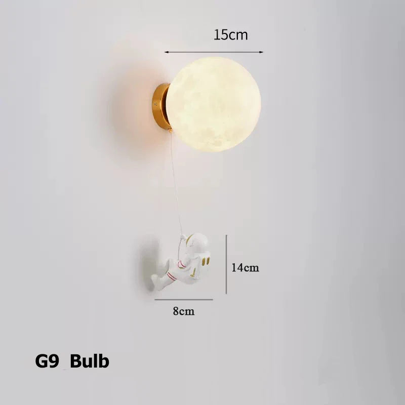 lampe murale astronaute moderne texture lune blanc doré décoration chambre enfant luminaire
