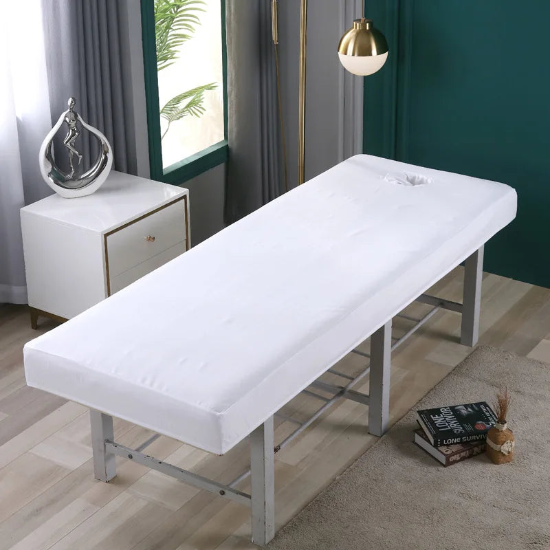 table massage gris blanc vert clair rose pâle uni moderne pieds métalliques couvre lit