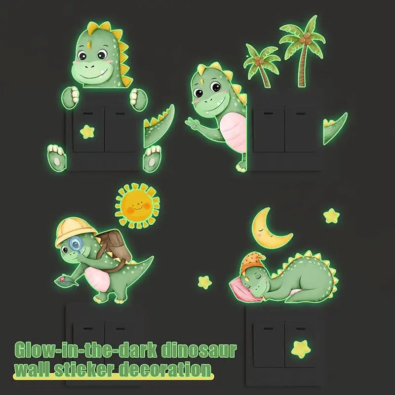 stickers mural lumineux dinosaures palmiers soleil lune étoiles floral cartoon adhésif chambre salon vert