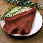 serviette coton beige rose blanc tissage fin bordures frangées rustique naturel