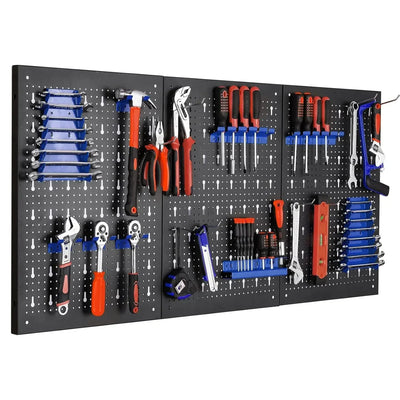 Organisateur mural perforé métal noir 120x60cm avec crochets