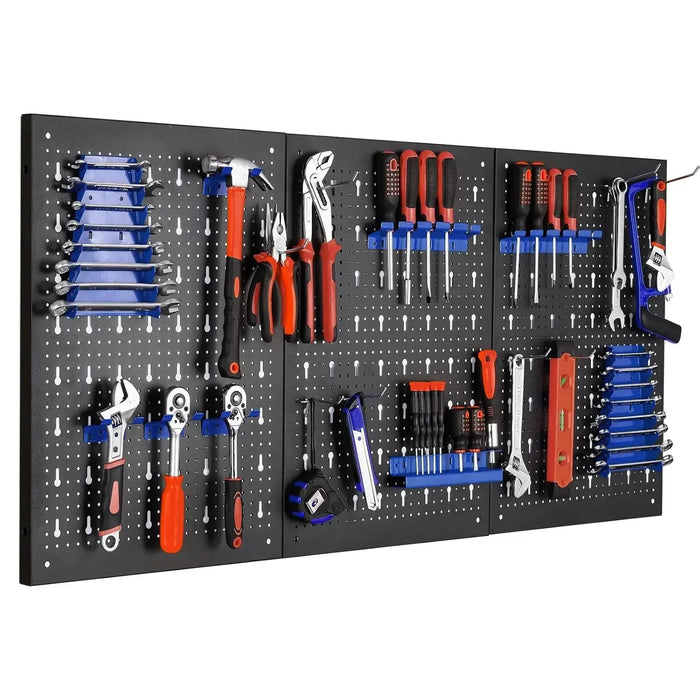 Organisateur mural perforé métal noir 120x60cm avec crochets