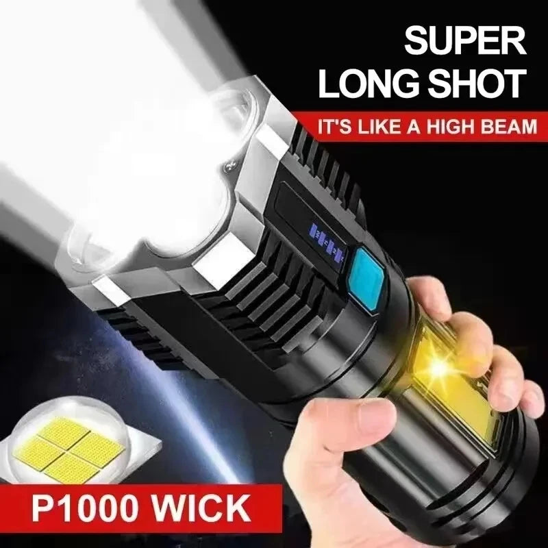 torche led rechargeable puissante 1000 lumens 10w argentée noire industrielle