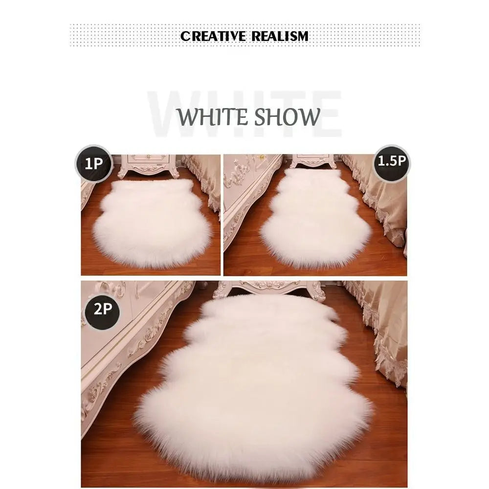 tapis blanc fourrure synthétique moderne polyester lavable vinyle sans BPA chambre maison