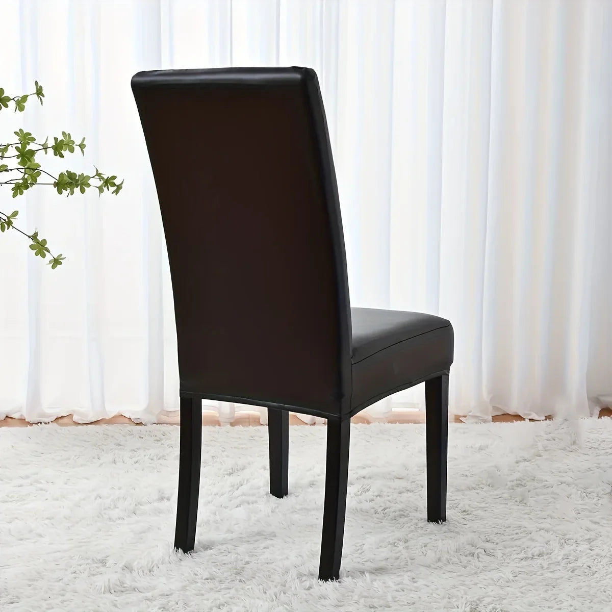 housse chaise simili cuir noir moderne imperméable élastique fauteuil salle manger