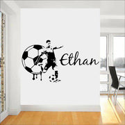 sticker mural joueur football nom ethan police cursive gouttelette effet sportif noir blanc vert