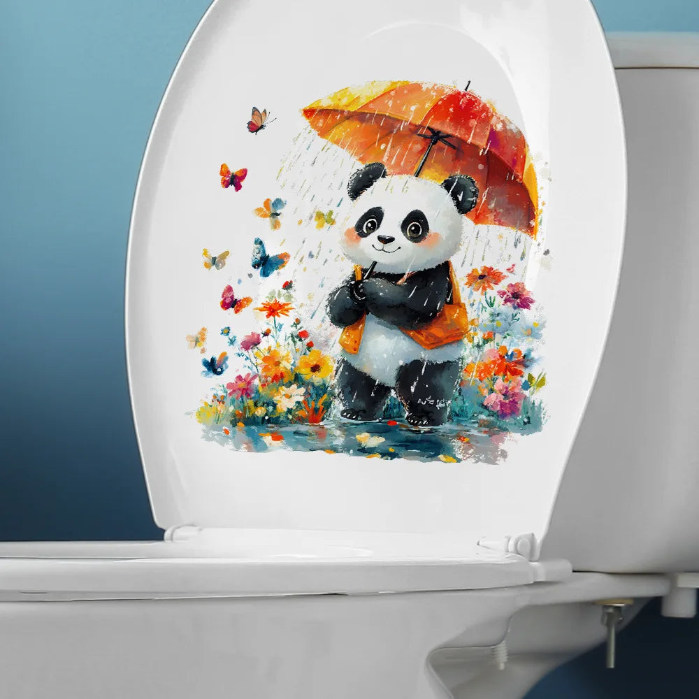 sticker mural panda fleuri auto adhésif cartoon coloré maison salon chambreOpaque stickers animaux décoratifs
