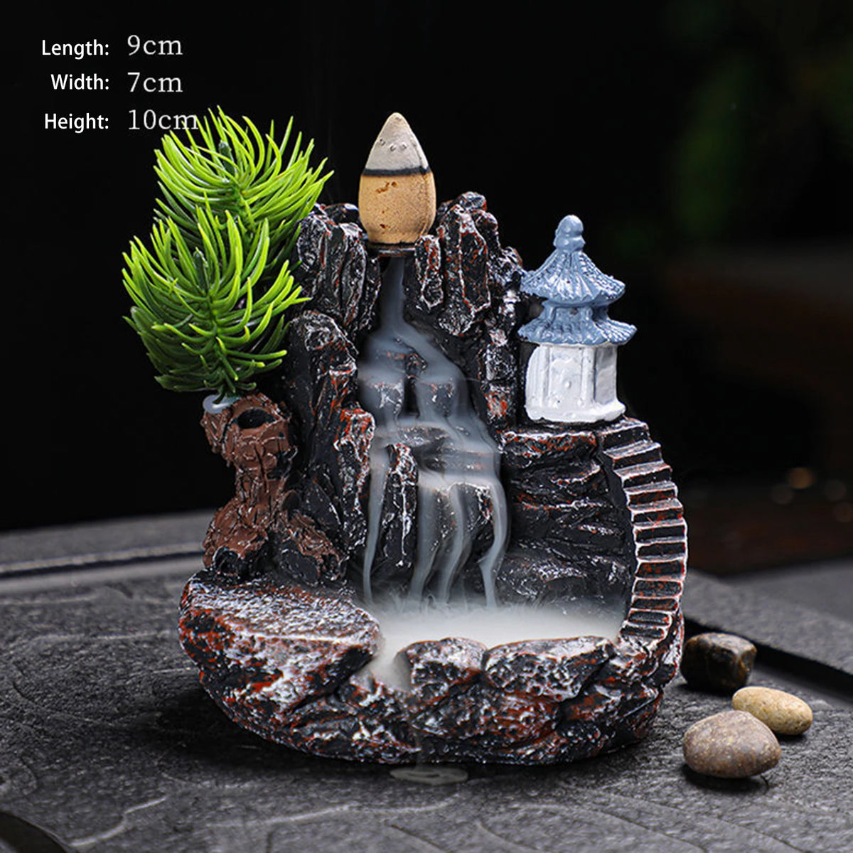 décoration zen fontaine cascade relief rocher lanterne animaux naturelle japonaise salon