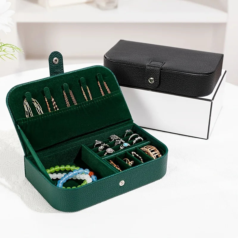 boîte bijoux simili cuir noir vert moderne organisation bijoux colliers bagues boucles doreilles cadeau