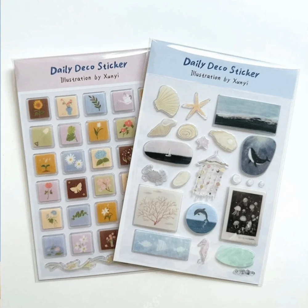 sticker décoratif océan multicolore animaux marins fleurs oiseaux paysages diy journal illustration