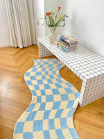 tapis ondulé checkerboard contemporain rose bleu duveteux antidérapant extérieur chambre