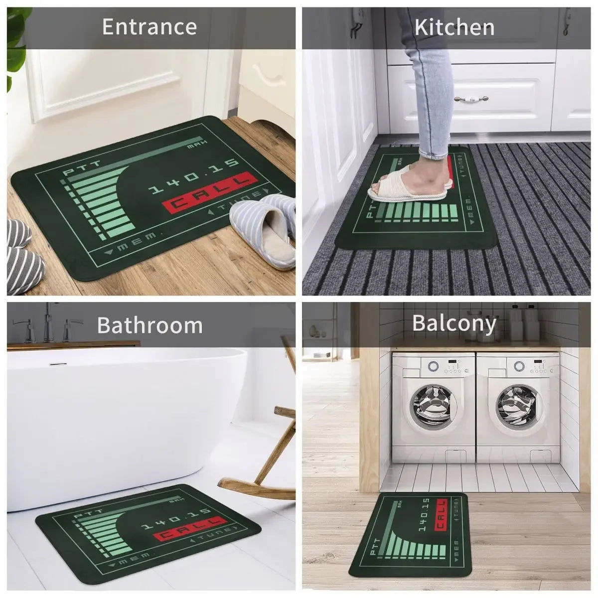 tapis sol antidérapant mousse pe polyester rétro technologique vert noir rouge blanc ptt call