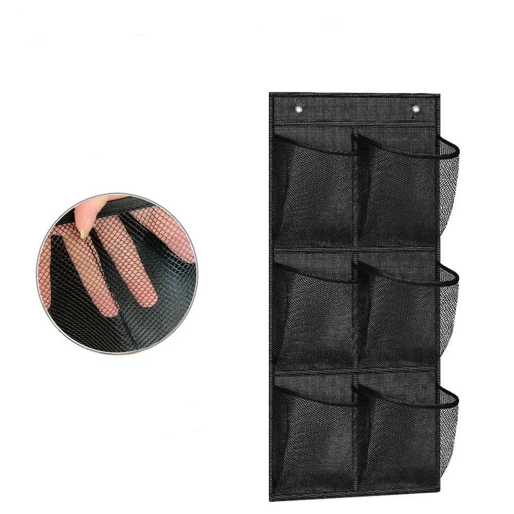 organisateur suspendu multi poches utilitaire gris noir maille semi transparent métalliques rangement chambre