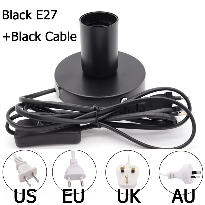 socle e27 argenté câble 1m8 interrupteur moderne lampe vis certification