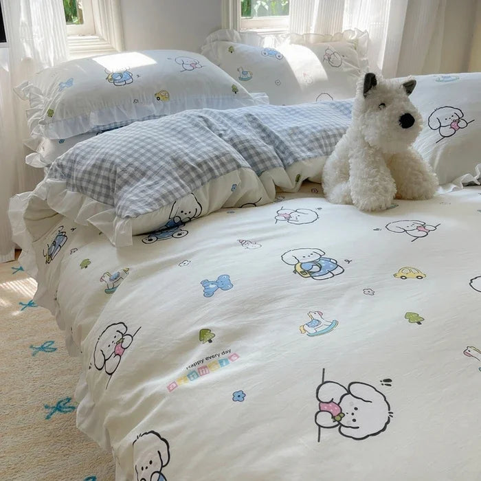 ensemble literie floral ours chien canard doux enfantin machine laver blanc rose bleuclair