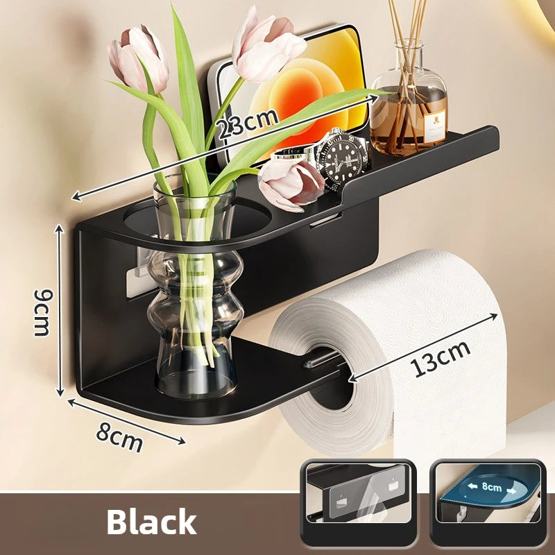 porte serviettes mural adhésif moderne noir serviette tulipes parfum montre smartphone lotion