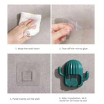 porte brosse dents cactus adhésif moderne vert blanc rose salle bains organisateur