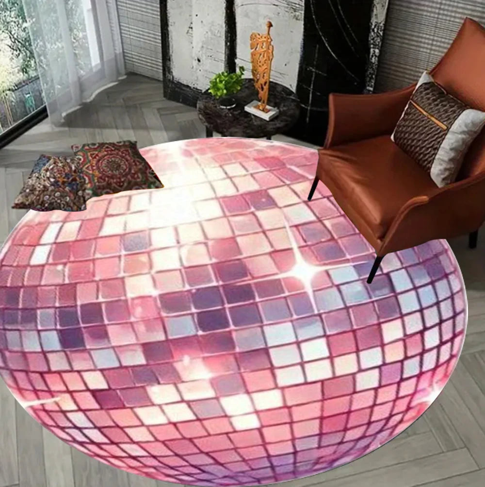 tapis rond moderne mosaïque carrés brillants rose bleu violet noir salon chambreextérieur