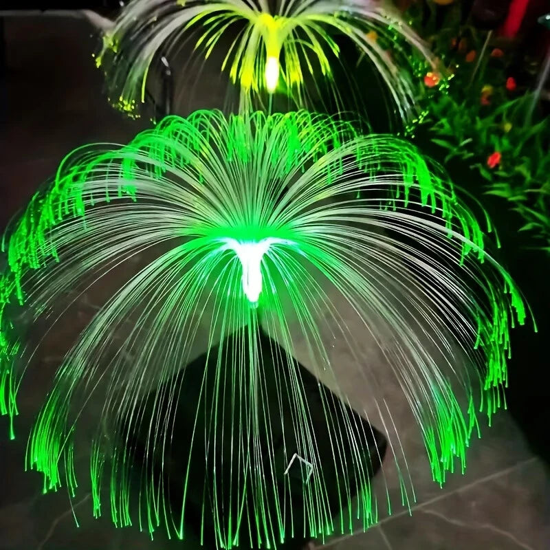 décoration extérieure moderne lampes solaires led violet jaune bleu vert fibres optiques gazon champignons