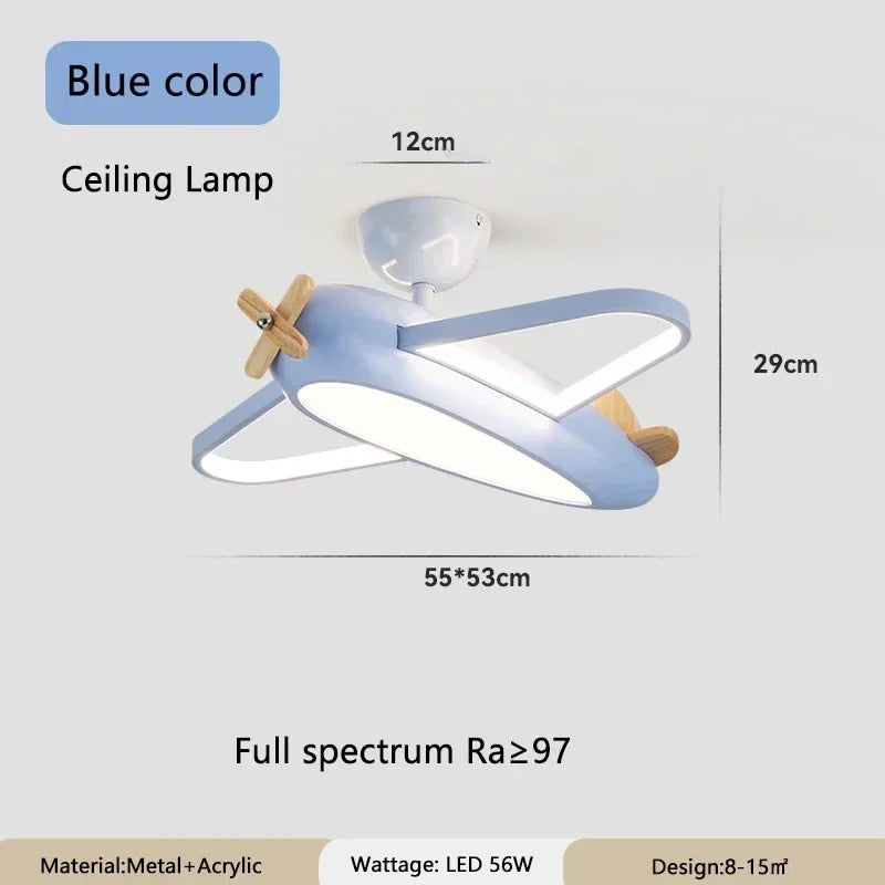 lampe suspendue moderne avion forme bois blanc chambre enfant enfantin chaînes fixées