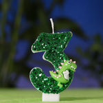 bougies anniversaire forme chiffre glitter vert dinosaure décoratives tringle inclusion boîte transparente