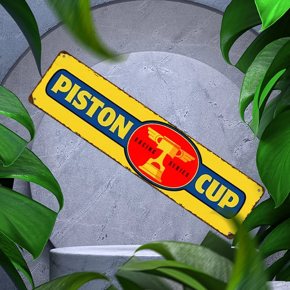 plaque publicitaire vintage graphique piston couleur jaune bleu rouge anti poussière mur facile