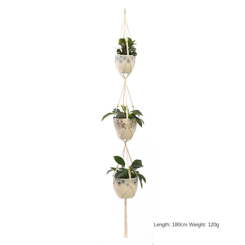 support plante suspendue macramé blanc artisanal anneaux métalliques pot inclusion 90cm 105cm 155cm