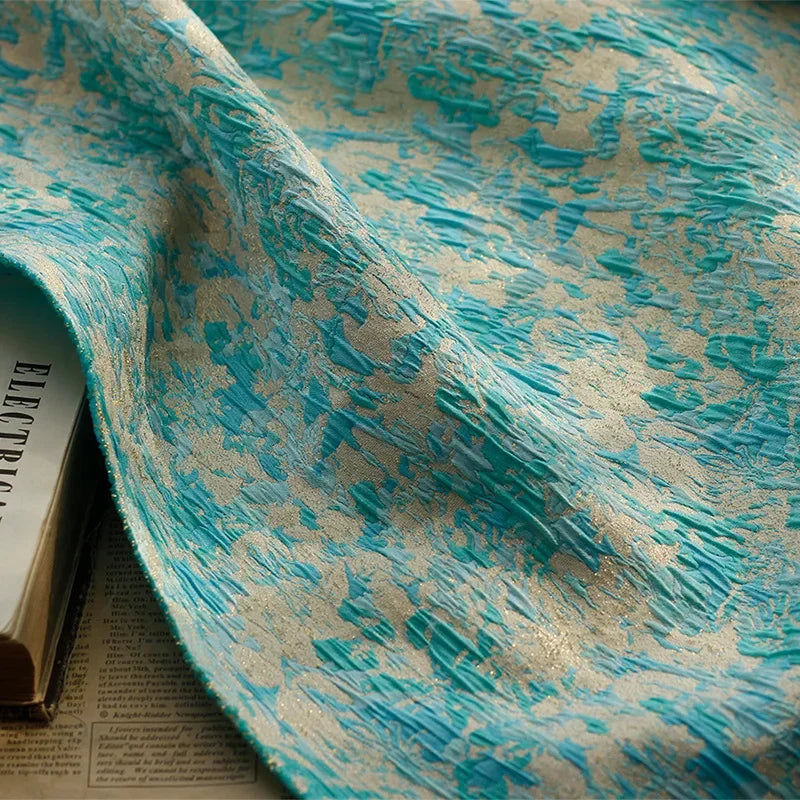 tissu polyester bleu clair texture marbrée tissu jacquard moderne résistant matériaux bricolage texturé opaque