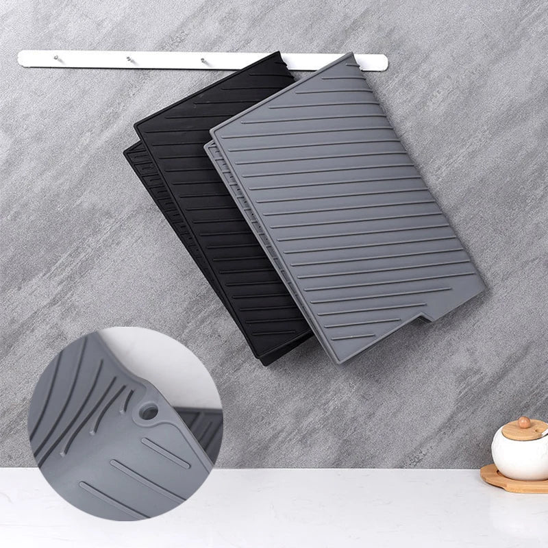 tapis drainage silicone gris moderne rayures horizontales antidérapant cuisine vaisselle séchage large medium small