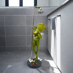statue grenouille verte douching figurine résine décorative humoristique salle bains