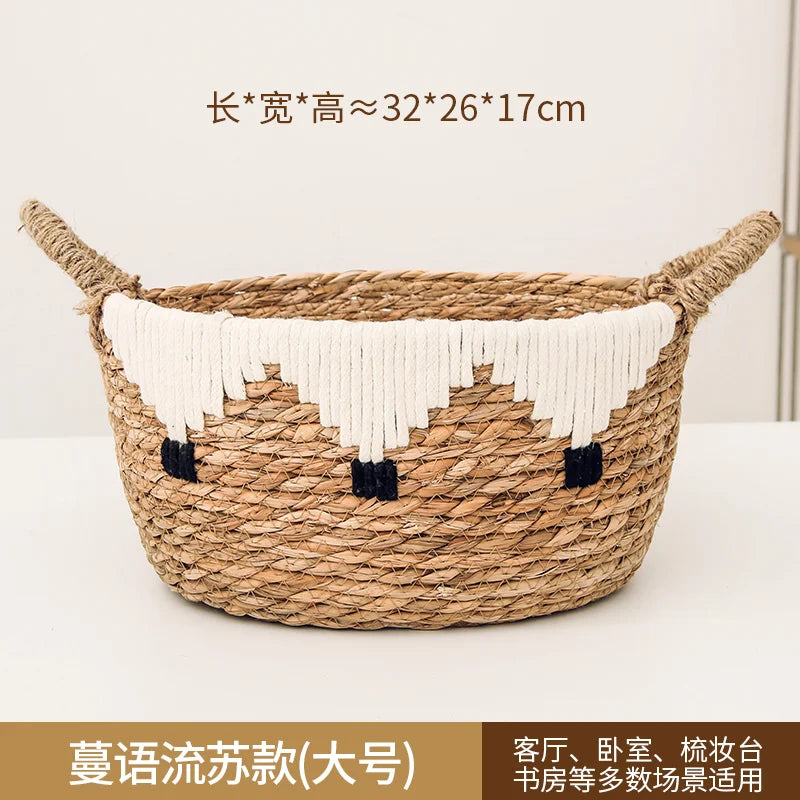 panier tissé rotin naturel blanc noir franges motifs ethniques boho respectueux environnement