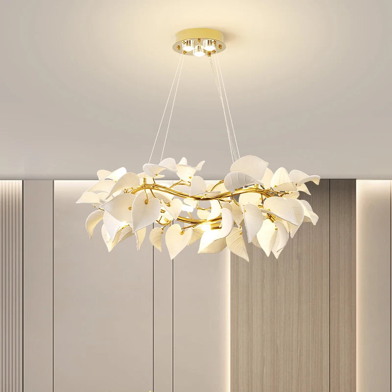lampe suspendue moderne feuilles blanches dorées élégante cuisine chambre restaurant étudehôtel