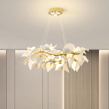 lampe suspendue moderne feuilles blanches dorées élégante cuisine chambre restaurant étudehôtel