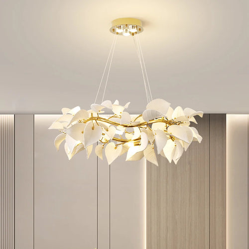 lampe suspendue moderne feuilles blanches dorées élégante cuisine chambre restaurant étudehôtel