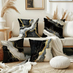taies d'oreiller imprimées marbre veines dorées contemporain maison salon 45x45cm polyester peachskin