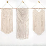 tapisserie macramé boho chic beige motifs géométriques franges moderne suspension maison
