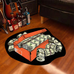 tapis moderne noir orange blanc motif billets banque carreaux salon chambre