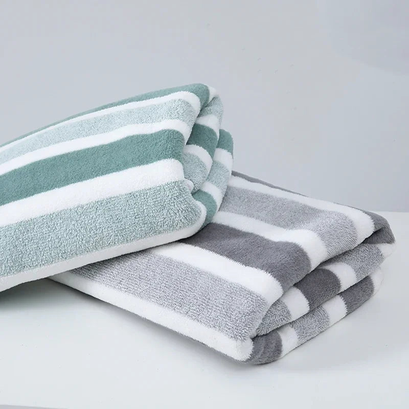 serviettes bain douces vert clair rayées absorption rapide coton polyester moderne