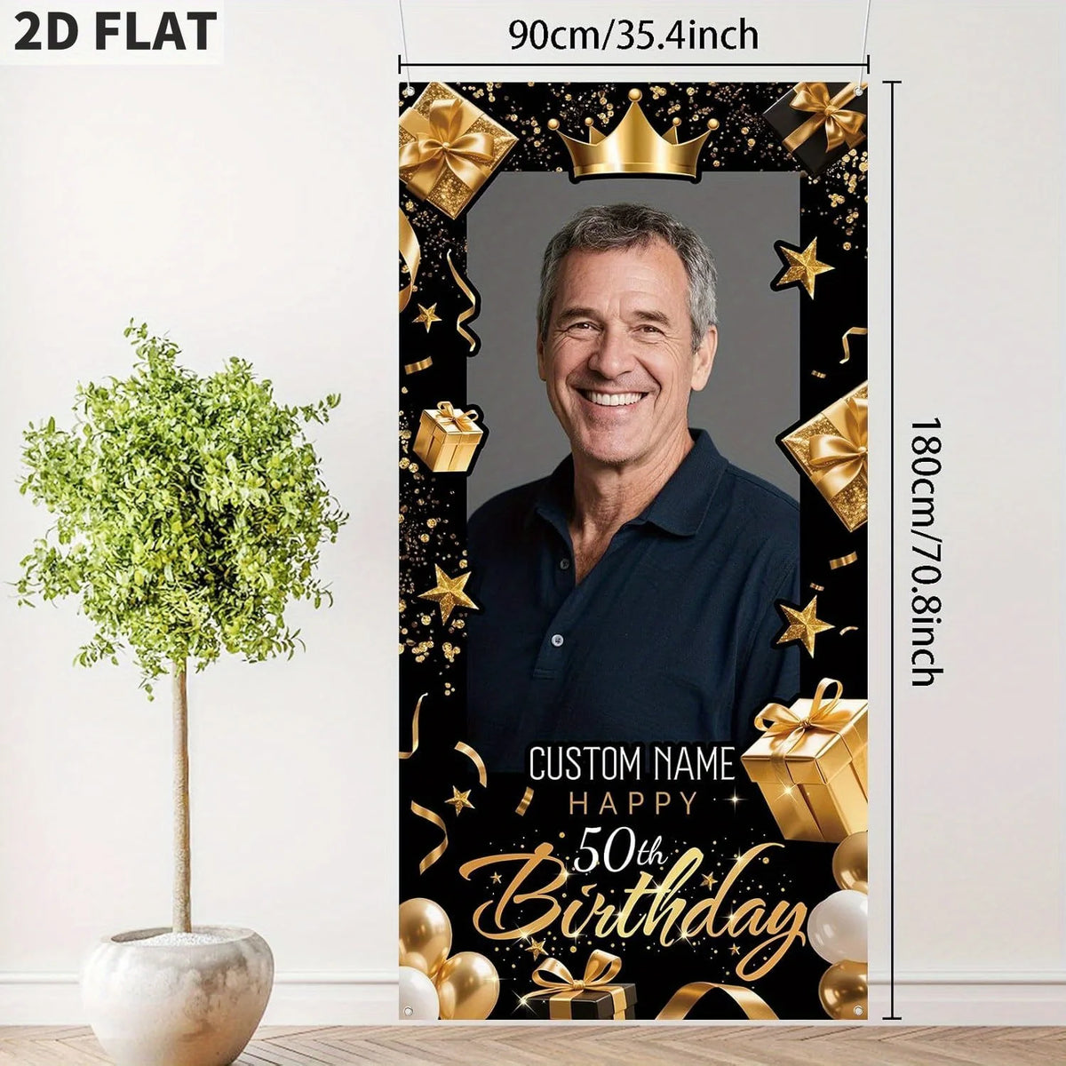 cadre photo personnalisable anniversaire ornementations festives happy birthday noir doré blanc bleu rose