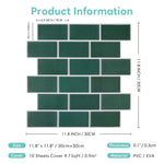 carreaux mur autocollants pvc rectangulaires brique vert foncé moderne 10 feuilles 30cm 30cm